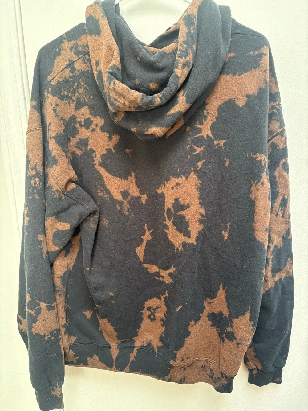 Men's Black & Brown Tie-Dye Zip-Up Hoodie with Skeleton Hand Graphic